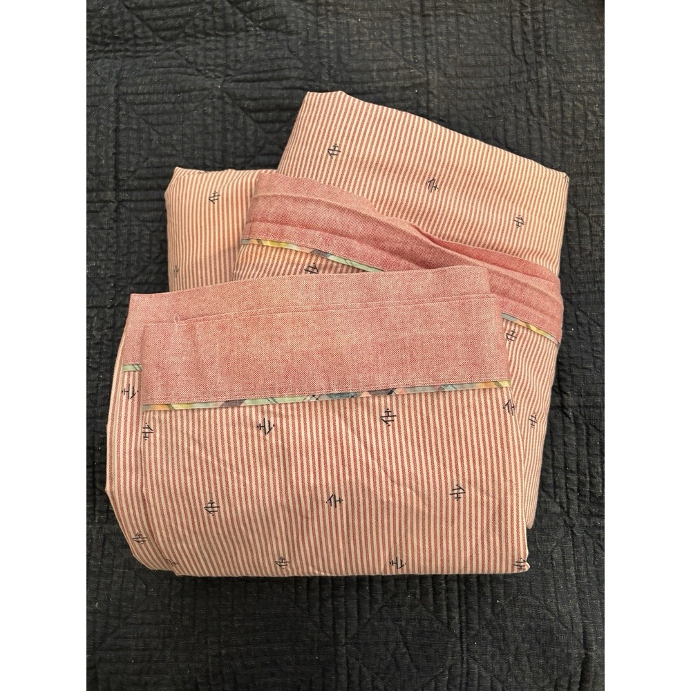 4 Pc Sheet Set Tommy  Hilfiger Logo Stripe Tarten Cotton 60/40 Flat Fitted Cases